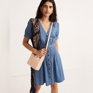 Madewell Denim Daylily Pleated Waist Button Down Dress